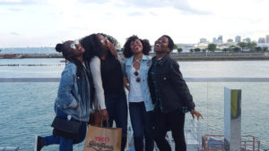 Fake laughs make fun photos with friends at Navy Pier